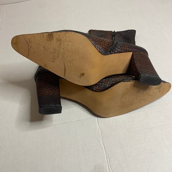 Sacha London Faux Reptile Snakeskin Brown Heeled Ankle Boots Sz 10.5 - Picture 7 of 13